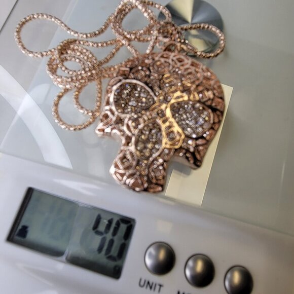 Large Crystallized Golden Skull Pendant Necklace - Picture 12 of 12